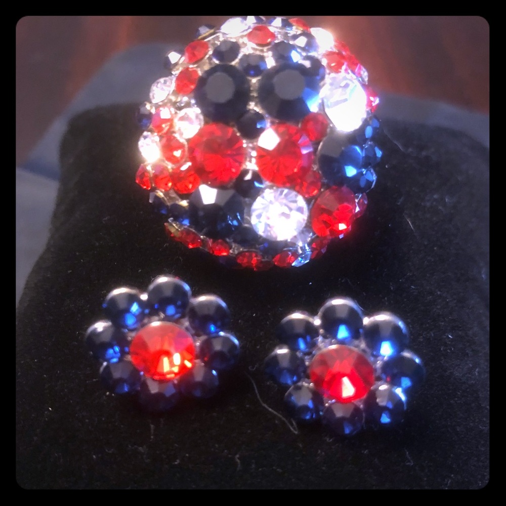 New England Patriots team bling earring and ring